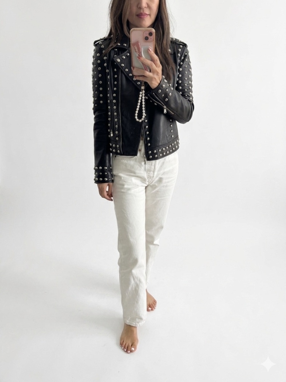L'AGENCE Black Studded Leather Moto Jacket